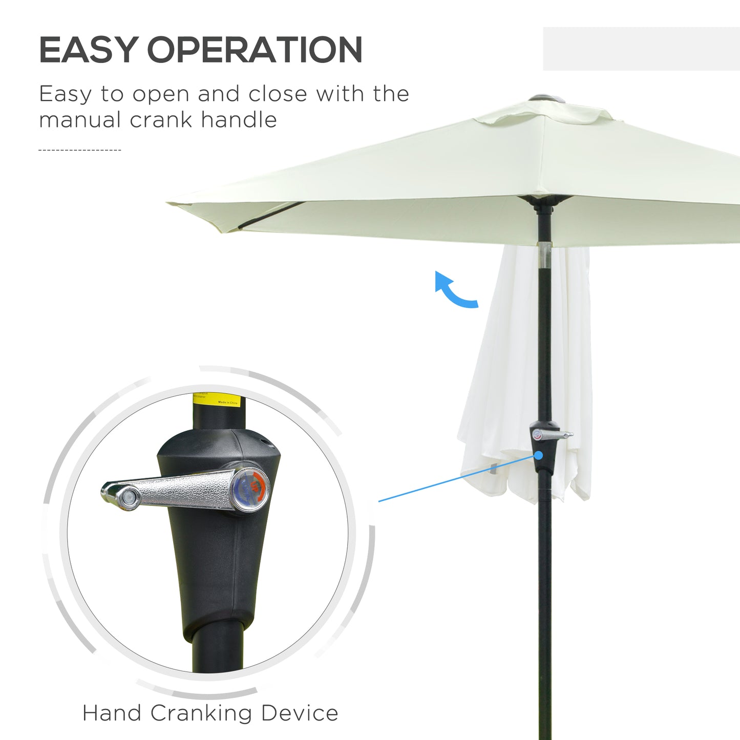 Outsunny Patio Sun Umbrella, Outdoor Parasol with 6 Ribs, Cream White