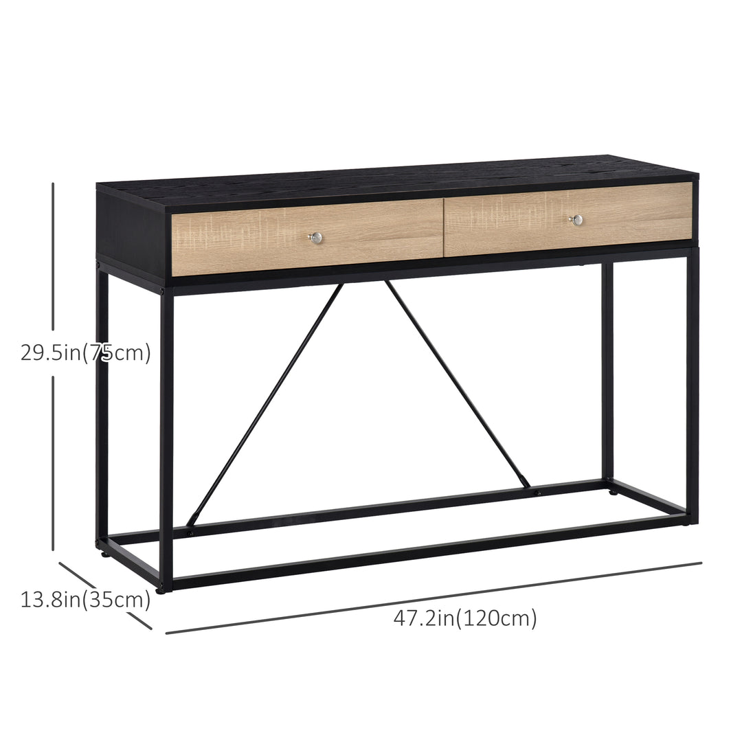 HOMCOM Console Table, Hallway Table with 2 Drawers, Steel Frame Sofa Table for Entrance and Living Room, Black