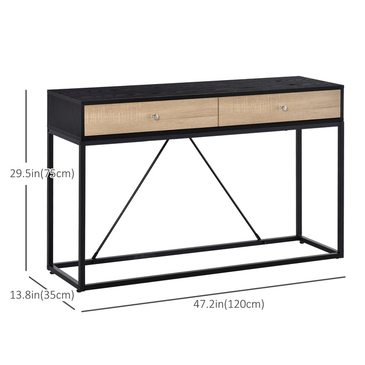 HOMCOM Console Table, Hallway Table with 2 Drawers, Steel Frame Sofa Table for Entrance and Living Room, Black