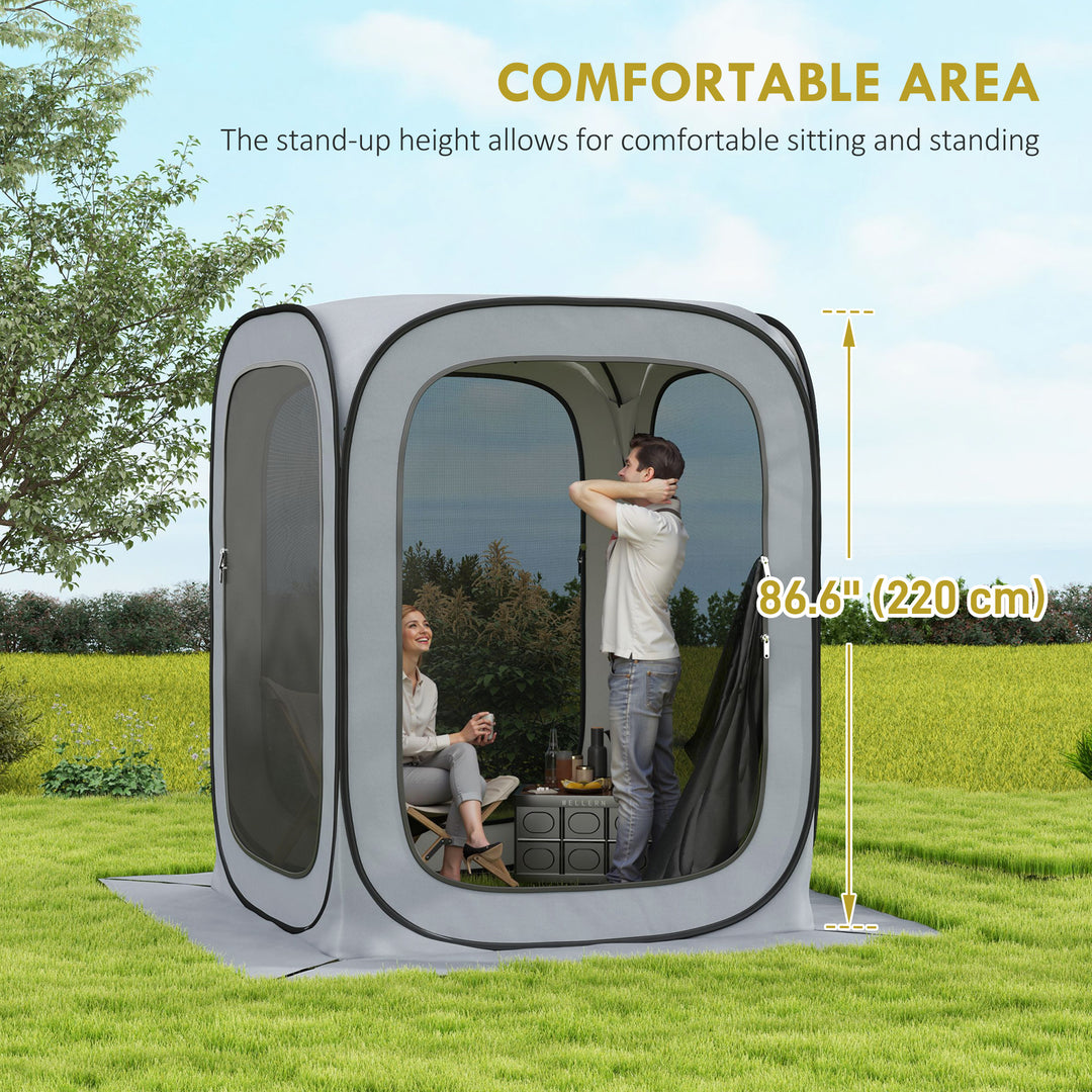 Outsunny 6 x 6ft Pop Up Screen Tent, UPF50+ Portable Camping Gazebo Screen House with Carry Bag, Light Grey