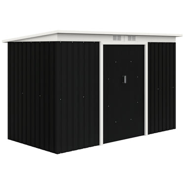 Outsunny 9x4 Outdoor Storage Shed Galvanized Steel Garden Shed with Foundation Kit, Ventilation & Doors, Dark Grey