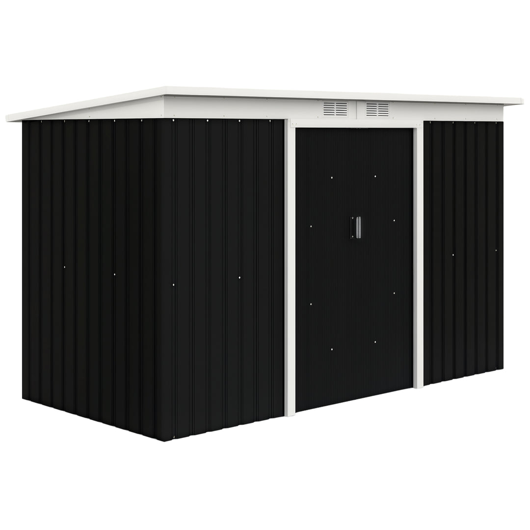 Outsunny 9x4 Outdoor Storage Shed Galvanized Steel Garden Shed with Foundation Kit, Ventilation & Doors, Dark Grey