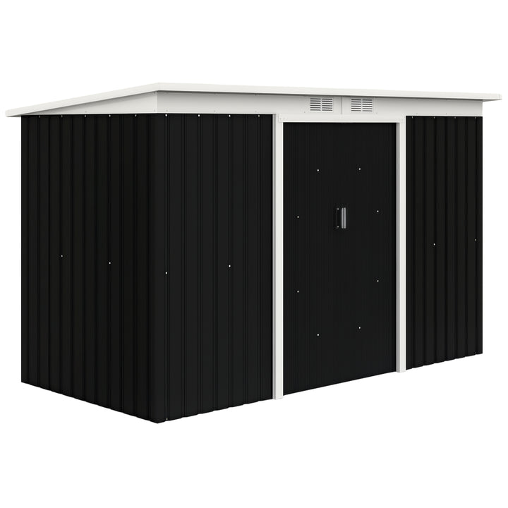 Outsunny 9x4 Outdoor Storage Shed Galvanized Steel Garden Shed with Foundation Kit, Ventilation & Doors, Dark Grey