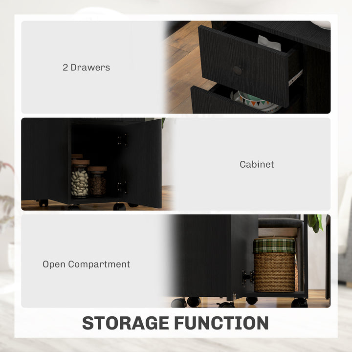 HOMCOM Foldable Dining Table, Rolling Kitchen Table with Storage Drawers and Cabinet, Drop Leaf Table on Wheels, Grey