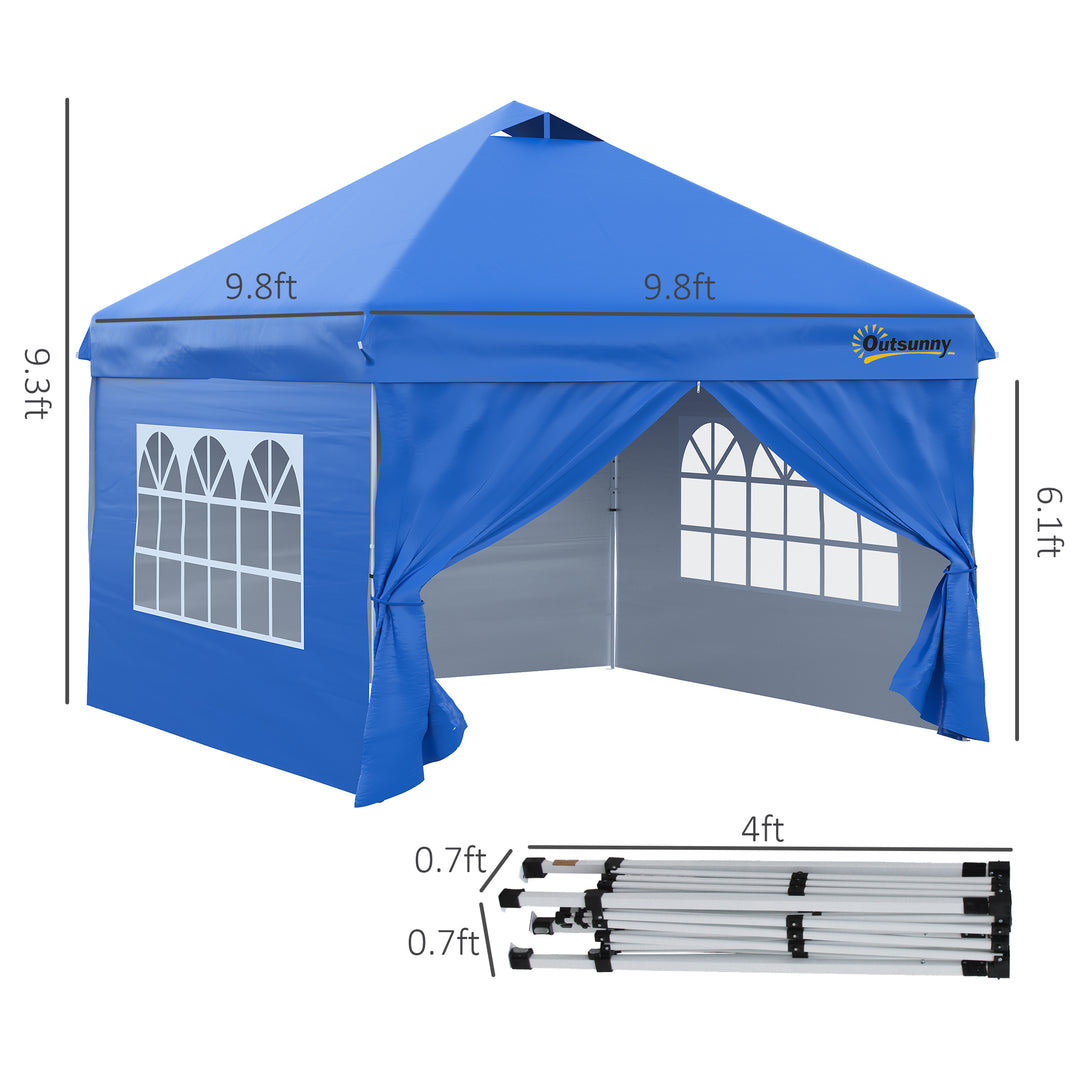 Outsunny 10' x 10' Pop Up Canopy Tent, Instant Sun Shelter, Tents for Parties, with Wheeled Carry Bag, Blue