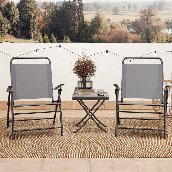 Outsunny Folding Bistro Set, Small Patio Set with Back Adjustable Chairs and Glass Top Table for Garden, Balcony, Porch, Grey