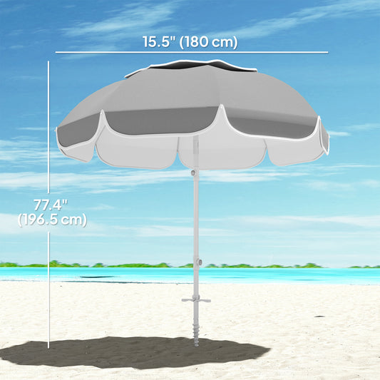 Outsunny 6 ft Beach Umbrella Portable with Sand Anchor, Carry Bag, Adjustable Height & Tilt, UPF50+ UV Protection, Grey
