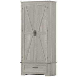 HOMCOM 72" Farmhouse Pantry Cabinet with Adjustable Shelves, Kitchen Pantry Cabinet with 2 Doors, Distressed Light Grey