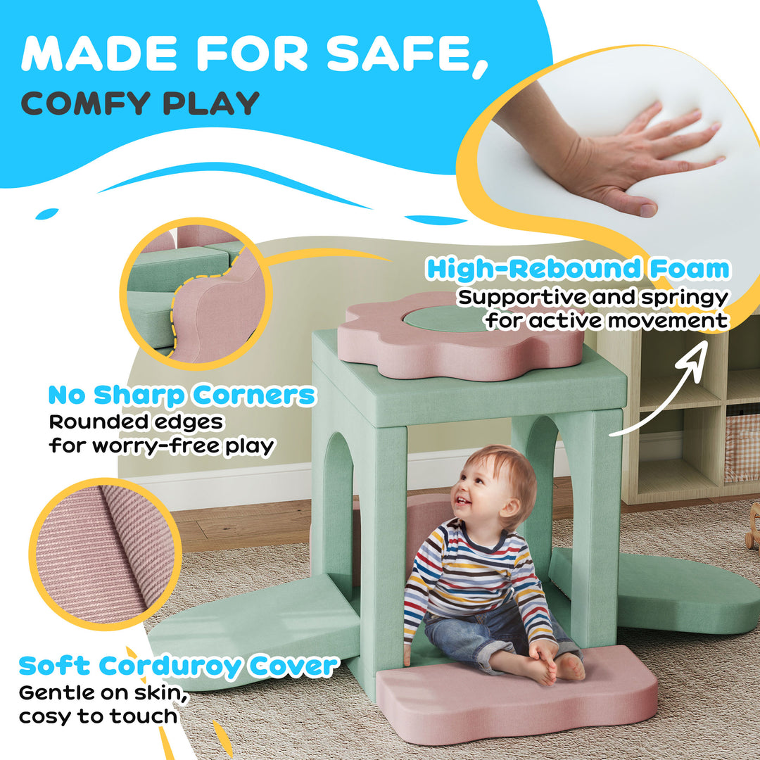 Qaba 12-Piece Climbing Toys for Toddlers with Ball Pit (Balls not Included), Indoor Climb and Crawl Activity Play Set, Grey