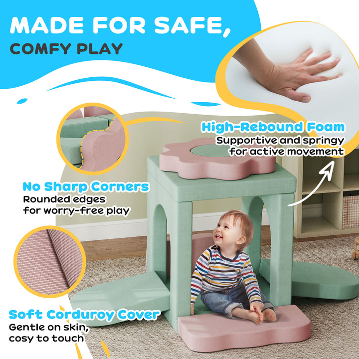 Qaba 12-Piece Climbing Toys for Toddlers with Ball Pit (Balls not Included), Indoor Climb and Crawl Activity Play Set, Grey