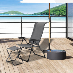 Outsunny Patio Lounge Chair Outdoor Lounger Recliner Folding Camping Chair with Footrest and Storage Pocket, Black Grey