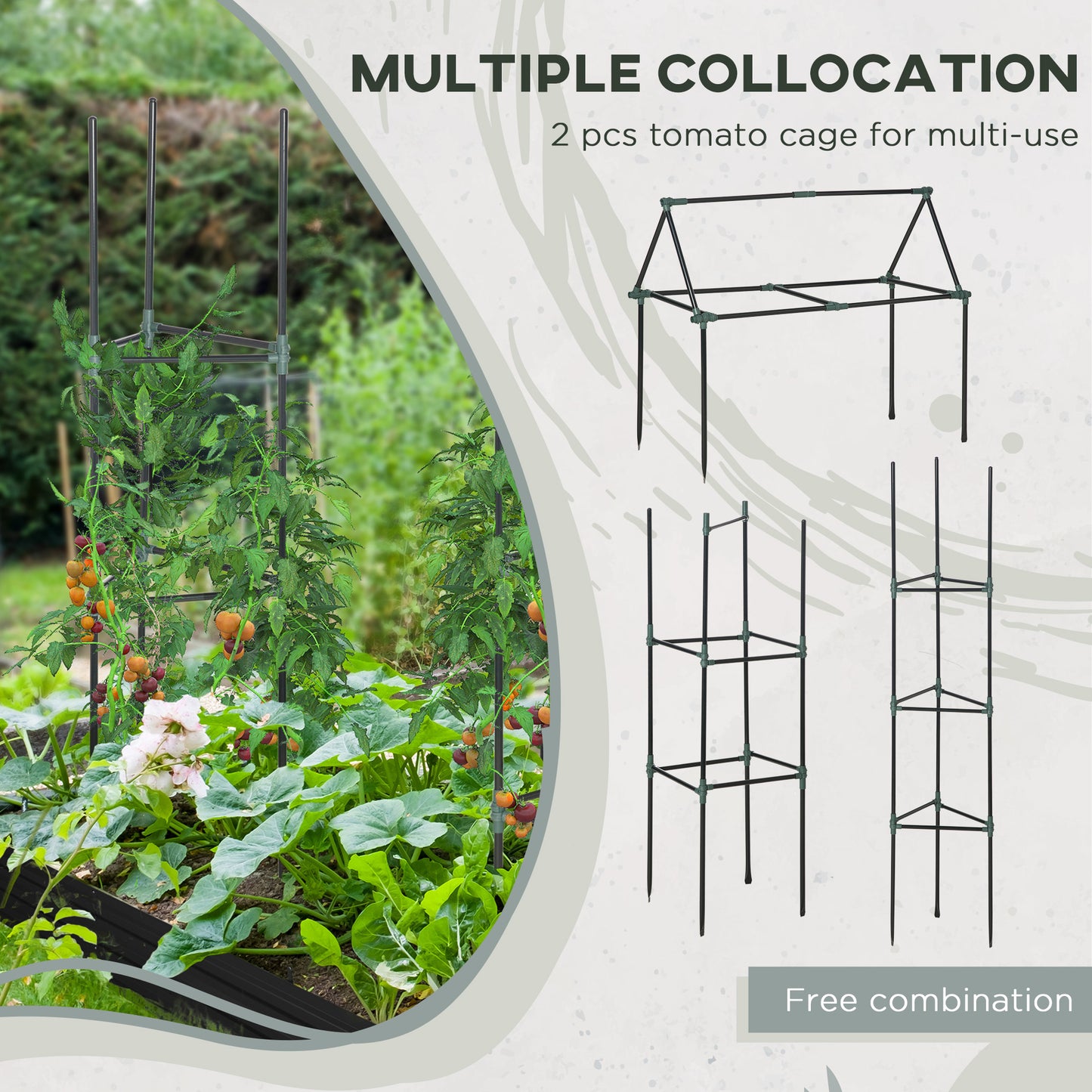 Outsunny 6' x 3' x 1' Raised Garden Bed with 2 Trellis Tomato Cages, Steel Frame Elevated Planter Box, Black
