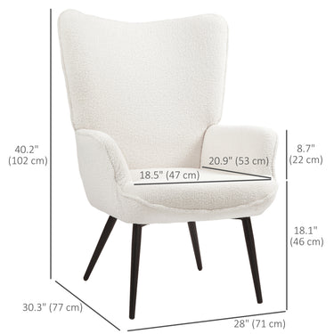 HOMCOM Accent Sherpa Chair, Upholstered Armchair, Fluffy Wingback Chair for Living Room, Reading Room, Cream White