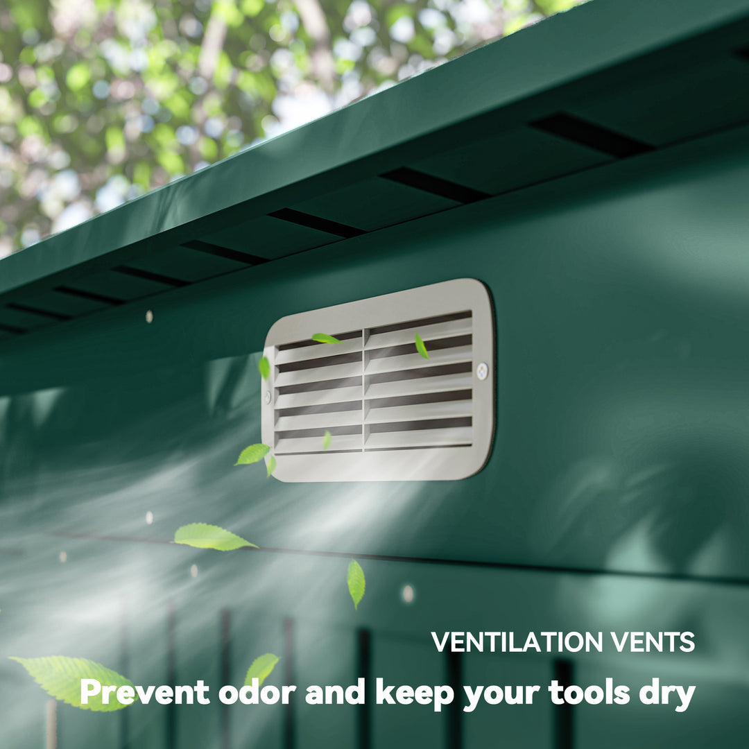 Outsunny 8 x 4FT Galvanized Garden Storage Shed, Metal Outdoor Shed with Double Doors and 2 Vents, Green