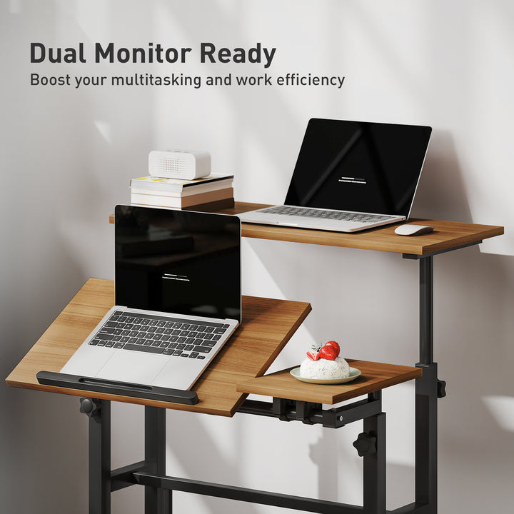 HOMCOM Mobile Stand Up Desk, Height & Angle Adjustable Computer Desk with Wheels for Standing or Sitting, Laptop Desk, Black