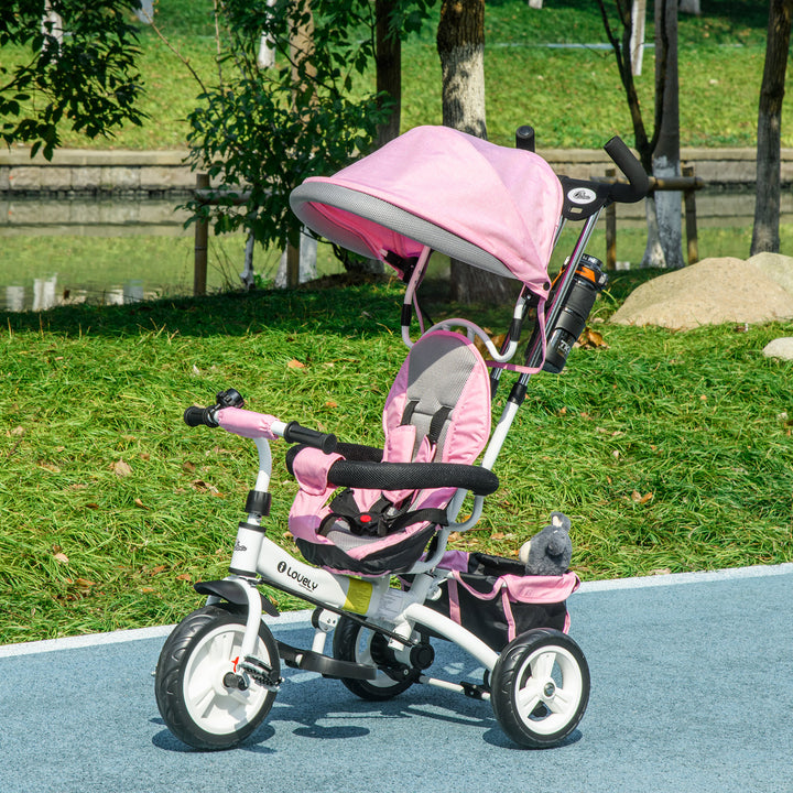 Qaba 6 in 1 Toddler Tricycle Stroller with Basket, Canopy, 5-point Safety Harness, for 12-60 Months, Pink