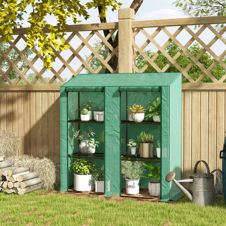 Outsunny Portable Mini Greenhouse Green House with 3 Tier Shelves, Reinforced PE Cover, Roll-up Doors, 56.3" x 18.1" x 59.4"