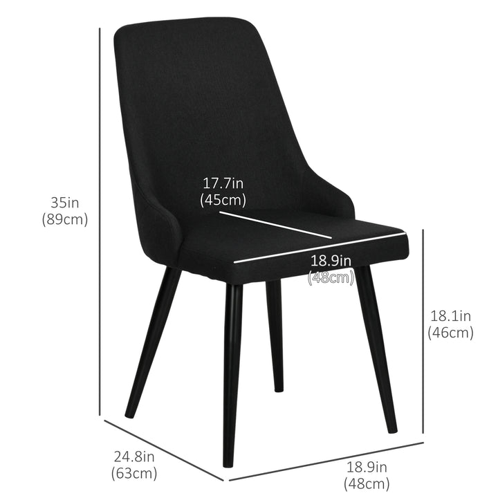 HOMCOM Modern Dining Chair Set of 2, Fabric Upholstered Side Chairs for Kitchen Living Room with Metal Legs, Black