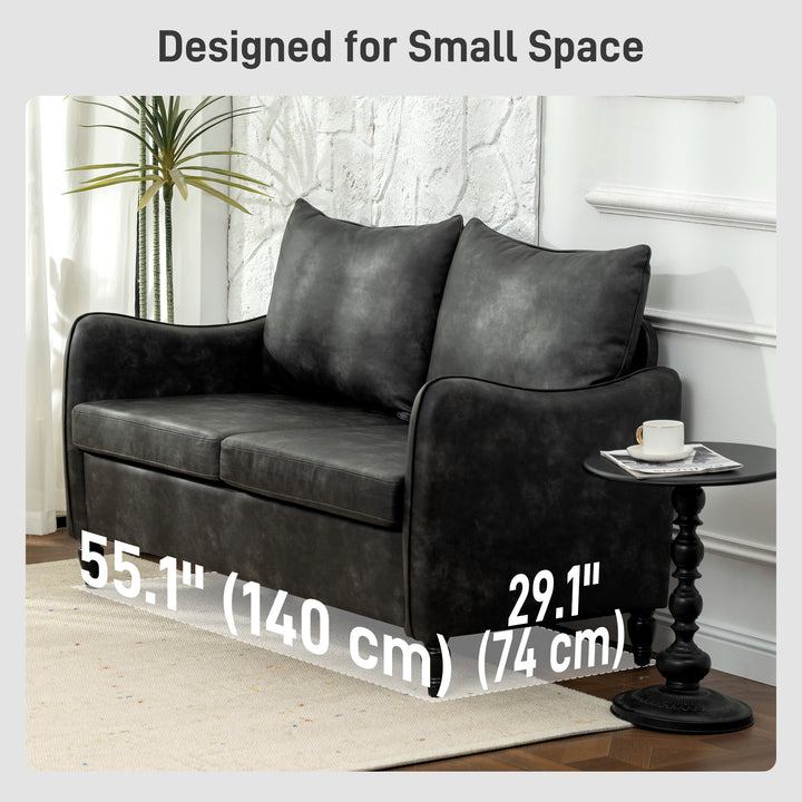 HOMCOM 55" Loveseat Sofa, Small 2 Seater Couch with Solid Wood Legs, Modern PU Leather Upholstered Sofa for Small Spaces, Brown