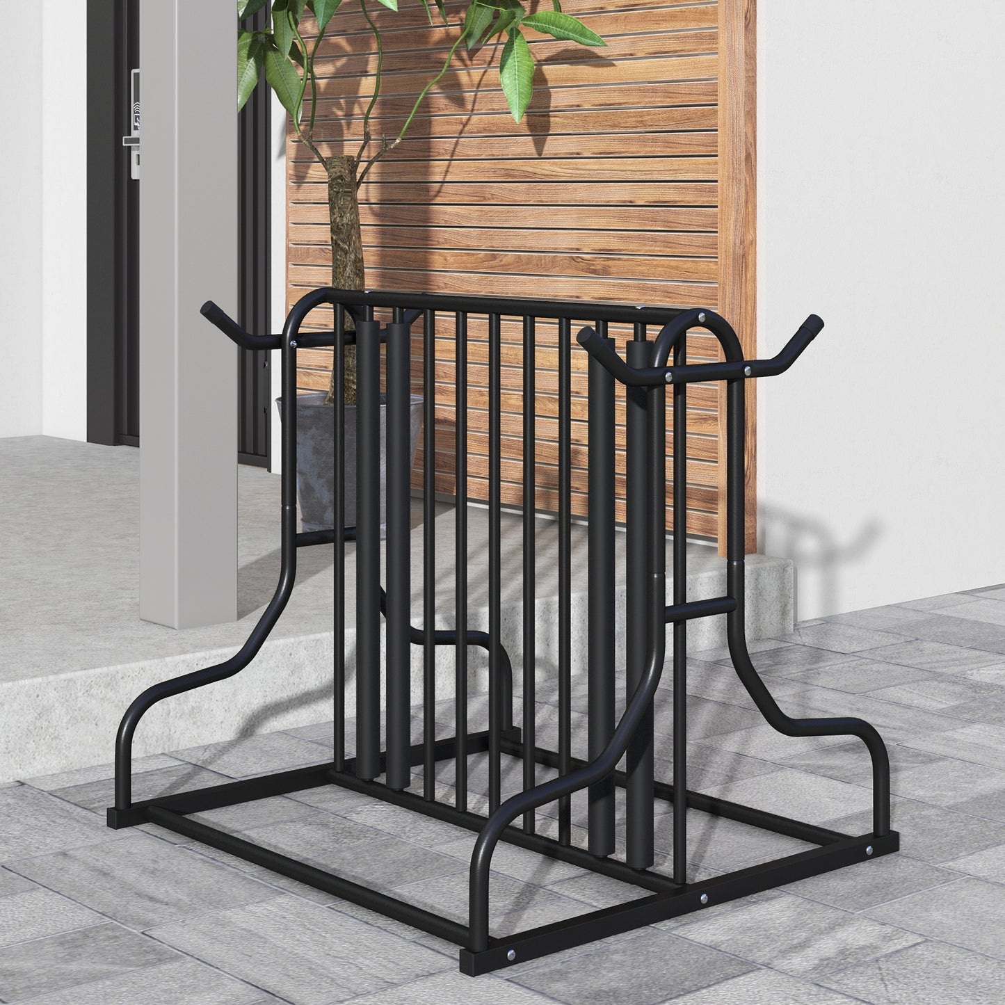Soozier All-Steel Bike Rack, 35" Bike Stand, 4-Bike Capacity, Dual-Side, for Garages Streets Yards Schools