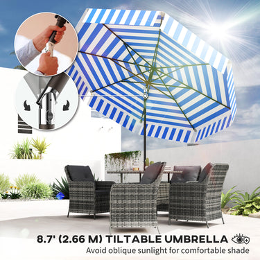 Outsunny 8.7FT Tilting Patio Umbrella with 8 Ribs, Crank Handle, Air Vent for Outdoor, Garden and Pool, Navy Blue