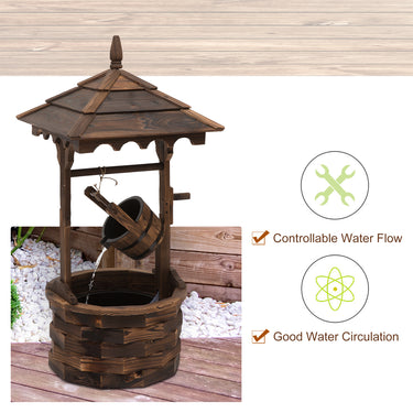 Outsunny Outdoor Waterfall Fountain w/ Pump Natural Wood Wishing Well Garden Decor, 22.5x22.5x47.25