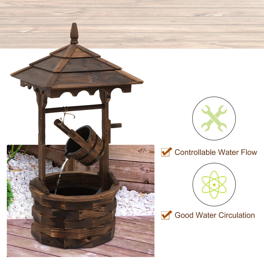 Outsunny Outdoor Waterfall Fountain w/ Pump Natural Wood Wishing Well Garden Decor, 22.5x22.5x47.25
