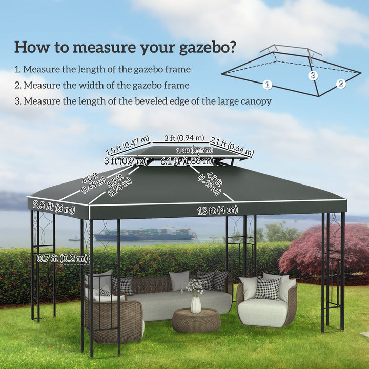 Outsunny 13' x 10' Gazebo Replacement Canopy 2 Tier Top UV Cover Pavilion Garden Patio Outdoor, Grey (TOP ONLY)