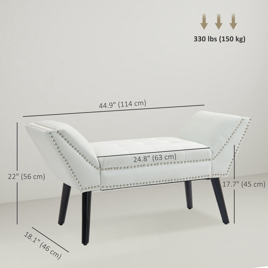 HOMCOM Modern Upholstered Bench, End of Bed Bench for Bedroom, Hallway Bench with Arms and Nailhead Trim