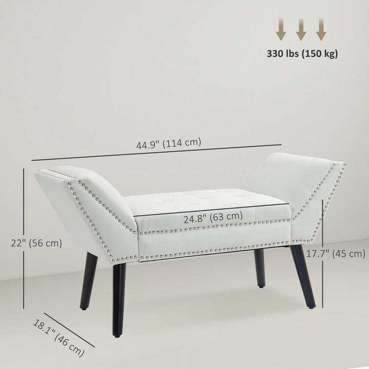 HOMCOM Modern Upholstered Bench, End of Bed Bench for Bedroom, Hallway Bench with Arms and Nailhead Trim