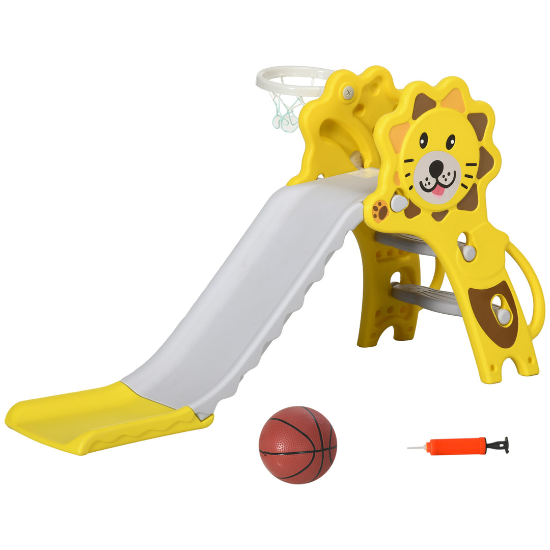 Qaba 3 in 1 Slide for Toddlers, Kids Slide Playset with Basketball Hoop, Climber, for 18-36 Months, Yellow