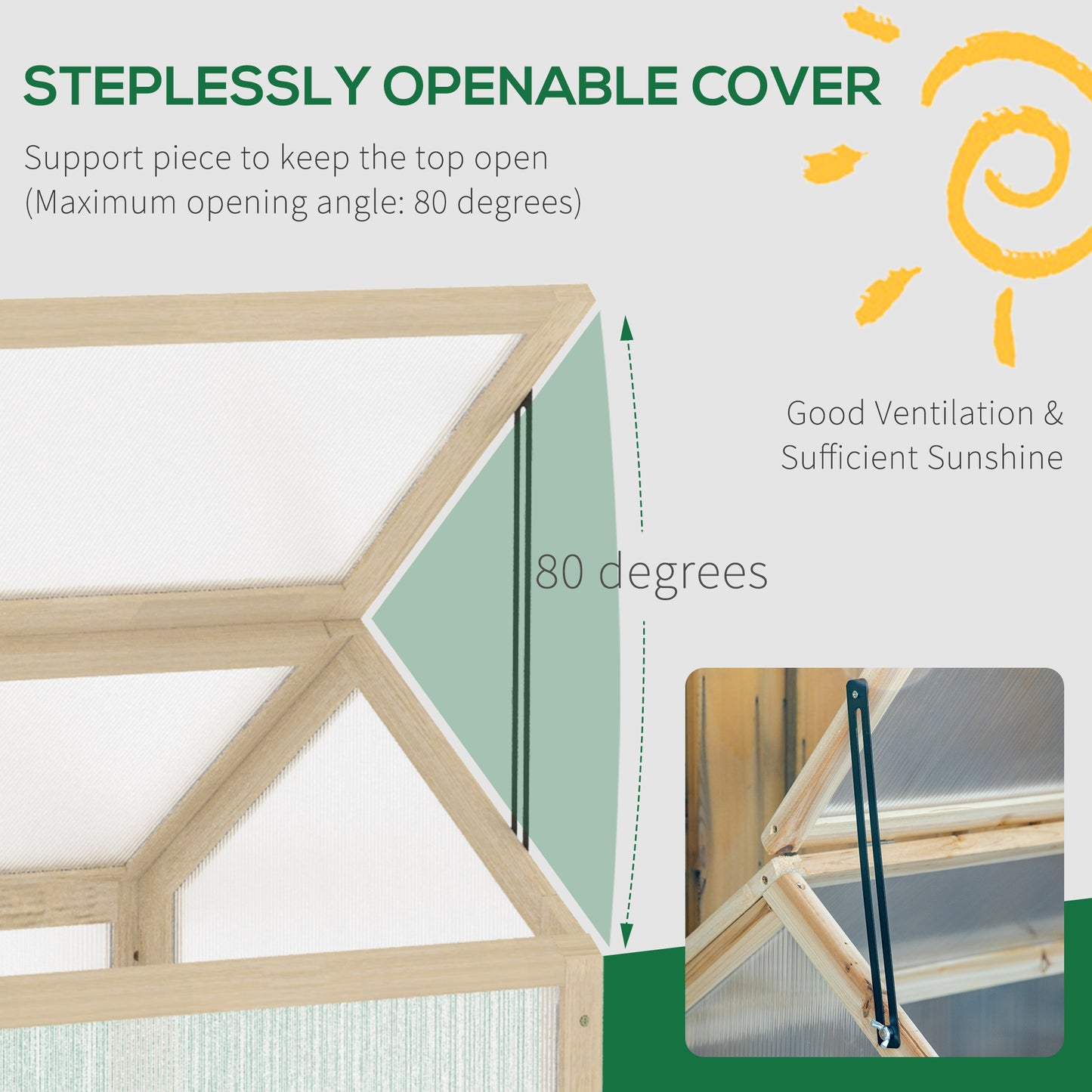 Outsunny Wooden Cold Frame Greenhouse Garden Portable Raised Planter with Openable Top for Indoor, Outdoor, Flowers, Vegetables, Plants, 35.5" x 20.5" x 19.5", Natural Wood