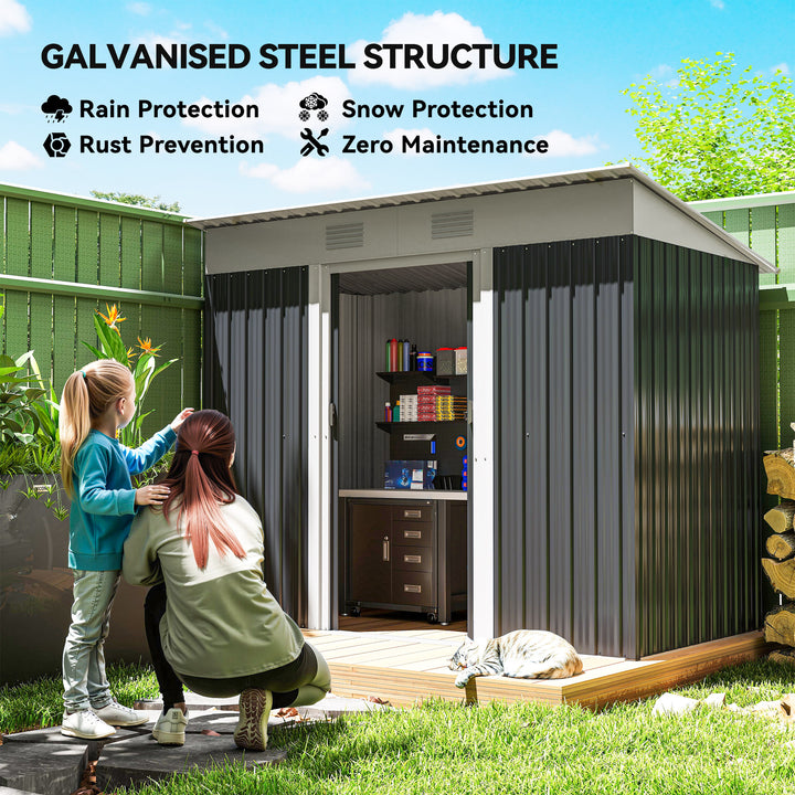 Outsunny 7' x 4' Outdoor Storage Shed, Metal Garden Tool Storage House Organizer with Lockable Sliding Doors and Vents for Backyard Patio Lawn, Charcoal Grey