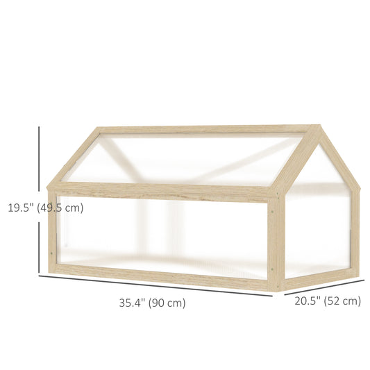 Outsunny Wooden Cold Frame Greenhouse Garden Portable Raised Planter with Openable Top for Indoor, Outdoor, Flowers, Vegetables, Plants, 35.5" x 20.5" x 19.5", Natural Wood