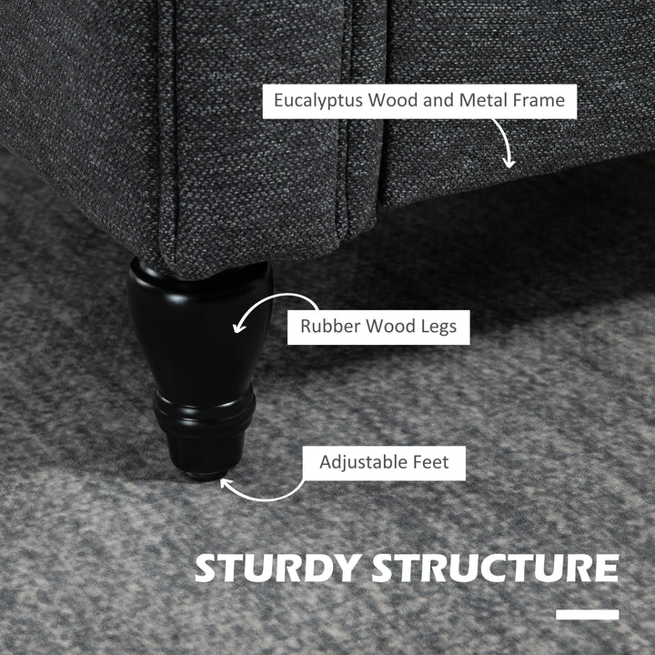 HOMCOM Vintage Armchair, Upholstered Accent Chair with Rolled Arms, Gourd-Shaped Rubber Wood Legs, Light Grey