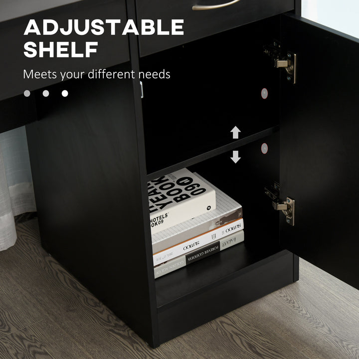 HOMCOM Computer Desk with Storage Drawers, Study Writing Table with Cabinet Adjustable Shelf for Home Office Workstation Bedroom, Black