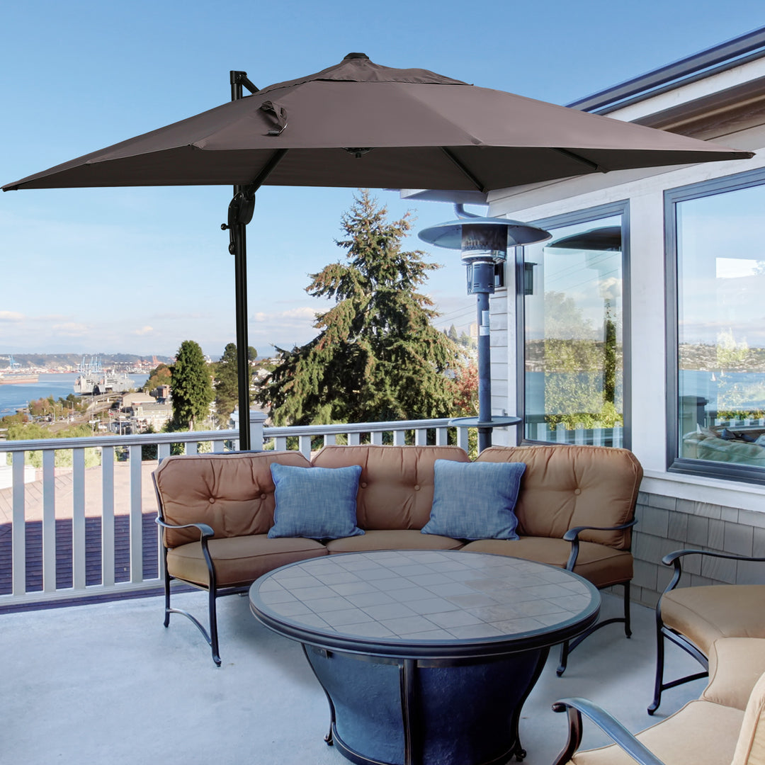 Outsunny 8'x8' Square Patio Hanging Offset Umbrella, Outdoor Cantilever Parasol w/ Cross Base, Cream White