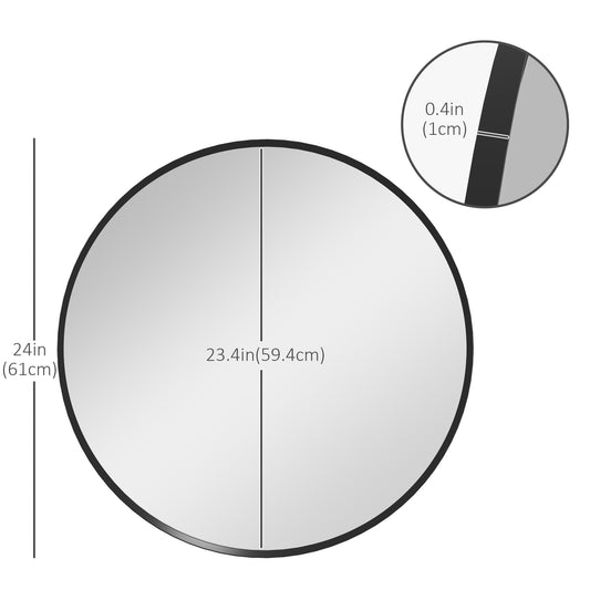 HOMCOM 24" Decorative Wall Mirror for Bedroom Living Room, Modern Round Bathroom Mirror for Home Decor, Black