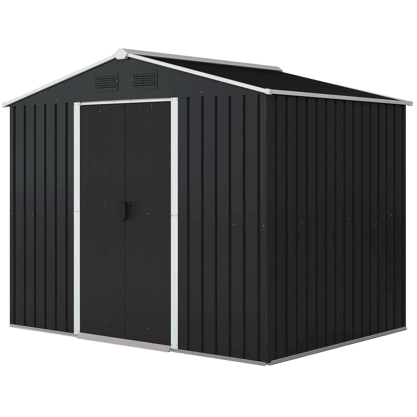 Outsunny 8' x 6' Outdoor Storage Shed, Metal Garden Tool Storage House with Lockable Sliding Doors and Vents for Backyard Patio Lawn, Charcoal Grey