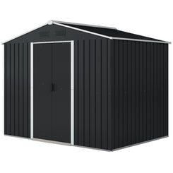 Outsunny 8' x 6' Outdoor Storage Shed, Metal Garden Tool Storage House with Lockable Sliding Doors and Vents for Backyard Patio Lawn, Charcoal Grey