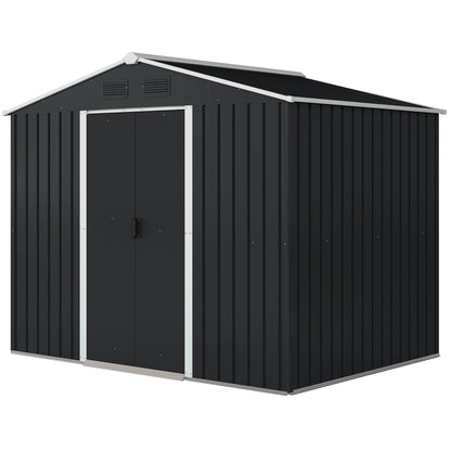 Outsunny 8' x 6' Outdoor Storage Shed, Metal Garden Tool Storage House with Lockable Sliding Doors and Vents for Backyard Patio Lawn, Charcoal Grey