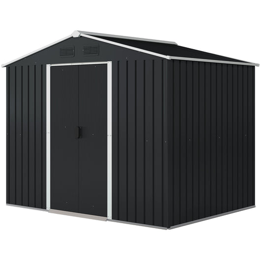 Outsunny 8' x 6' Outdoor Storage Shed, Metal Garden Tool Storage House with Lockable Sliding Doors and Vents for Backyard Patio Lawn, Charcoal Grey