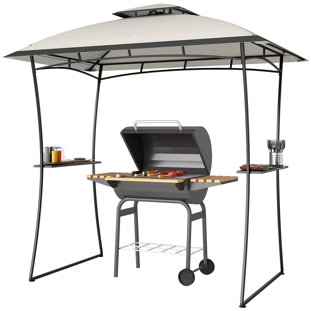 Outsunny 8' x 5' Outdoor Grill Gazebo, Double Tiered Barbecue Grill Gazebo Shelter with 2 Side Shelves and Hook, Light Grey