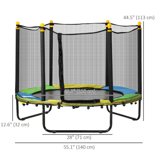 Qaba 4.6FT Trampoline for Kids with Enclosure Net for Ages 3-10, Indoor Outdoor Use, Black