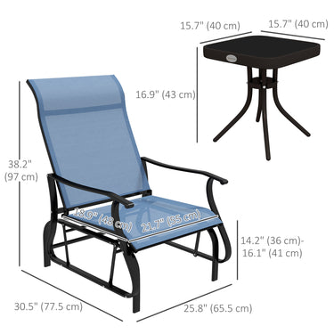 Outsunny 3PCs Gliding Rocking Chair & Bistro Tea Table Set, Light Blue
