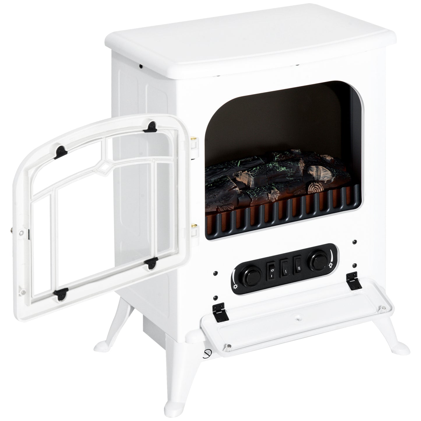 HOMCOM 16" Free Standing Electric Fireplace Portable Adjustable Stove with Heater Wood Burning Flame 750/1500W White