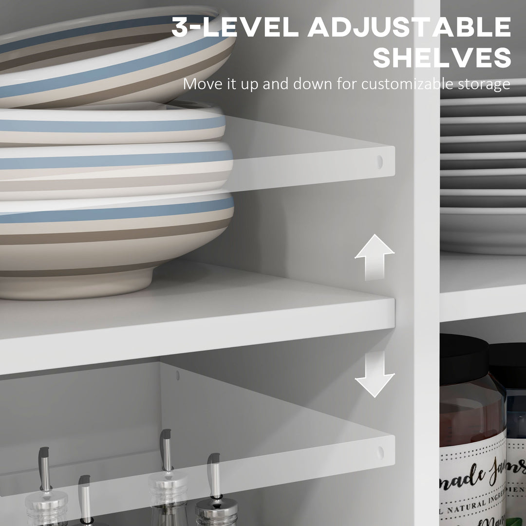 HOMCOM Rolling Kitchen Island with Drop Leaf Wood Breakfast Bar, Farmhouse Kitchen Cart with 2 Drawers, Adjustable Shelves for Dining Room (White)