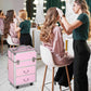 HOMCOM Rolling Makeup Train Case, Large Storage Cosmetic Trolley, Lockable Traveling Cart Trunk with Folding Trays, Swivel Wheels