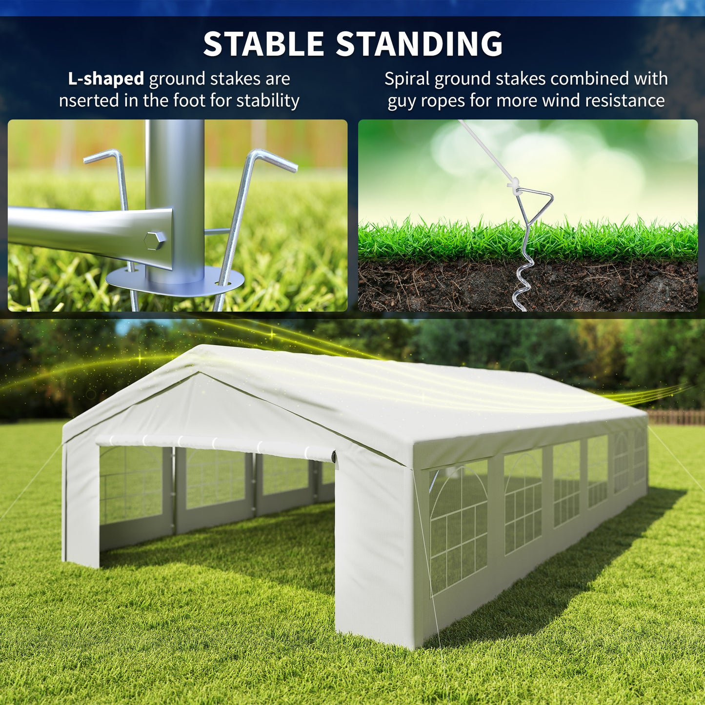 Outsunny 32'x16' Large Patio Gazebo, Steel Party Event Wedding Tent Canopy Carport Garage W/ 4 Removable Sidewalls for Outdoor Parking, White