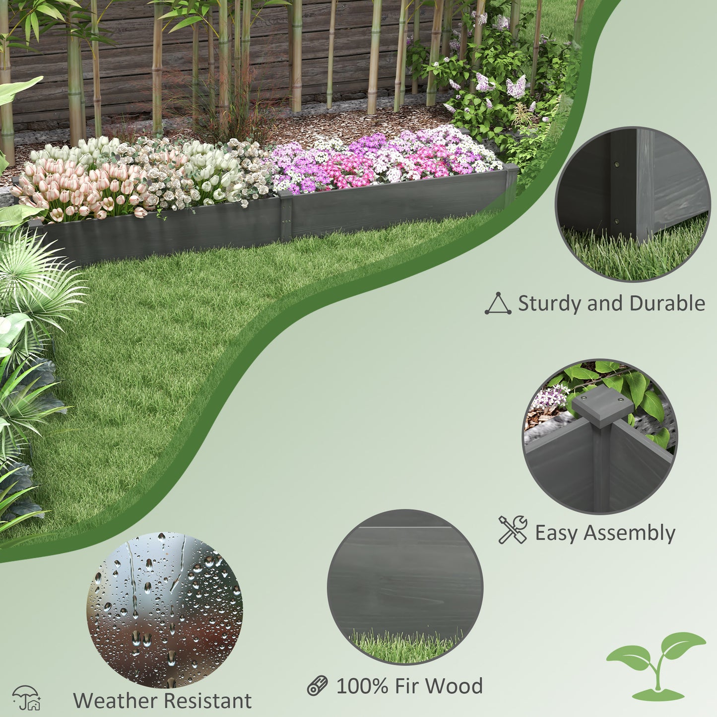 Outsunny 96" x 24" x 10" Wooden Raised Garden Bed with 2 Planter Box and Non-woven Fabric Liner for Backyard, Patio to Grow Vegetables, Herbs, and Flowers, Natural